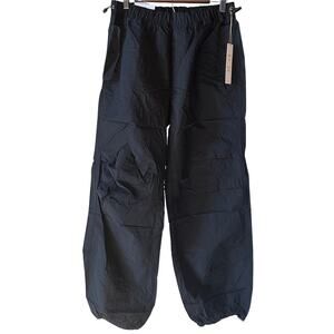 NWT Love Tree Women’s Sz Lg Black Parachute Pant Snap Pockets Elastic Waist K239